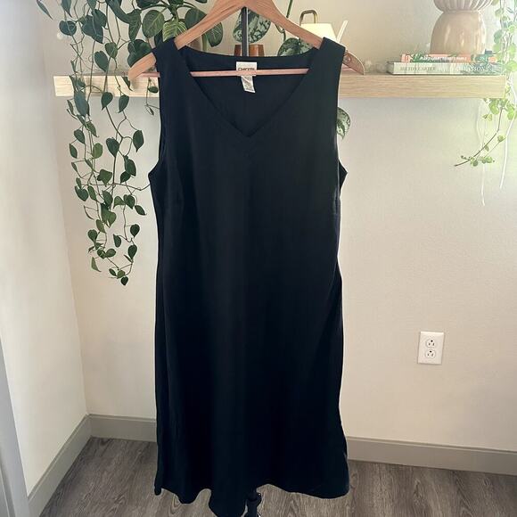 Chico's Black Wide Strap Linen Blend Sleeveless Midi Dress Size 2  Resort - Picture 1 of 7